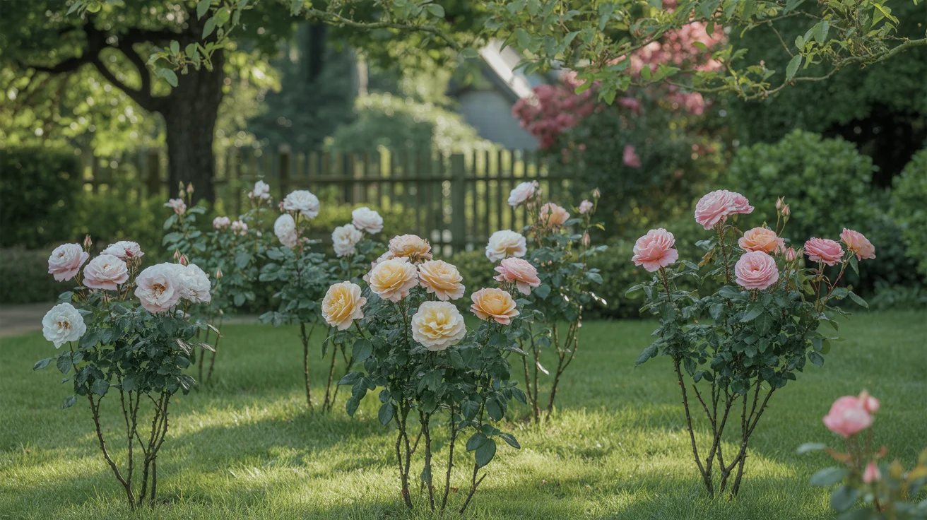 Róże na pniu – sadzenie, cięcie i aranżacje w ogrodzie Róże na pniu w zielonym, słonecznym ogrodzie.